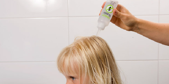 Påfør Linicin Pluss Shampoo med det anvendelige munnstykket direkte i tørt hår